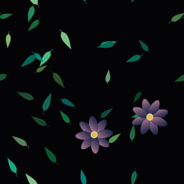 Yeşil yapraklı soyut çiçekler pürüzsüz desen, vektör çizimi