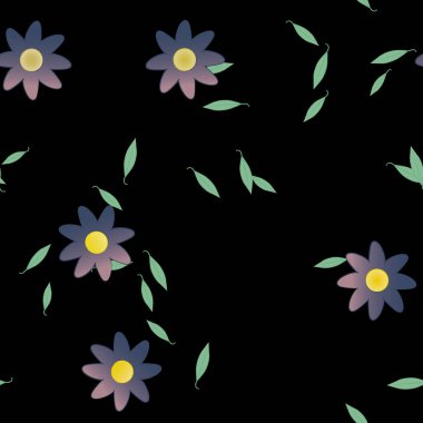 Yeşil yapraklı soyut çiçekler pürüzsüz desen, vektör çizimi