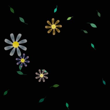 Yeşil yapraklı soyut çiçekler pürüzsüz desen, vektör çizimi