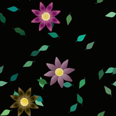 Yeşil yapraklı soyut çiçekler pürüzsüz desen, vektör çizimi