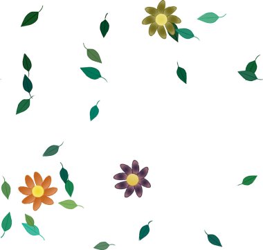 Yeşil yapraklı soyut çiçekler pürüzsüz desen, vektör çizimi