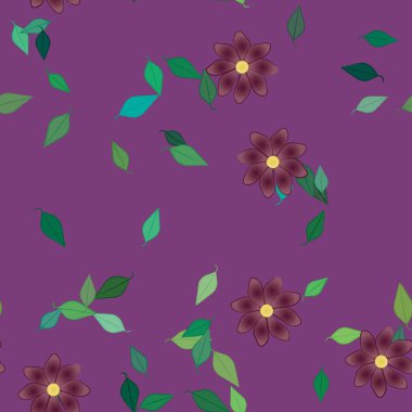 Yeşil yapraklı soyut çiçekler pürüzsüz desen, vektör çizimi