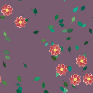 Yeşil yapraklı soyut çiçekler pürüzsüz desen, vektör çizimi