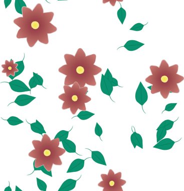 Yeşil yapraklı soyut çiçekler pürüzsüz desen, vektör çizimi