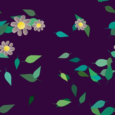 Yeşil yapraklı soyut çiçekler pürüzsüz desen, vektör çizimi