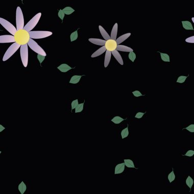 Yeşil yapraklı soyut çiçekler pürüzsüz desen, vektör çizimi