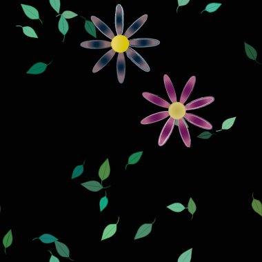 Yeşil yapraklı soyut çiçekler pürüzsüz desen, vektör çizimi