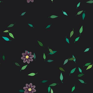 Yeşil yapraklı soyut çiçekler pürüzsüz desen, vektör çizimi