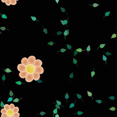 Yeşil yapraklı soyut çiçekler pürüzsüz desen, vektör çizimi