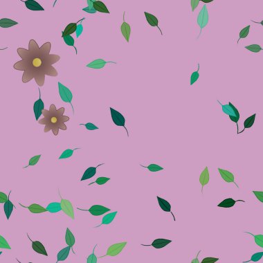 Yeşil yapraklı soyut çiçekler pürüzsüz desen, vektör çizimi