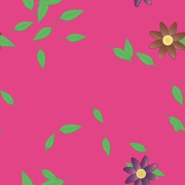 Yeşil yapraklı soyut çiçekler pürüzsüz desen, vektör çizimi