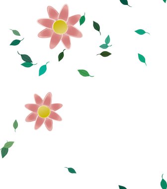 Yeşil yapraklı soyut çiçekler pürüzsüz desen, vektör çizimi