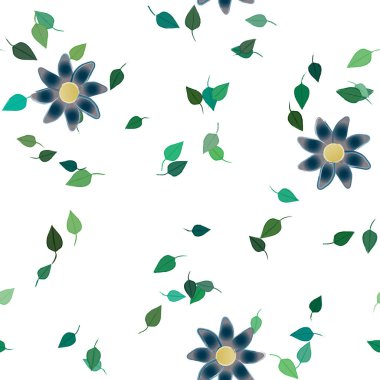 Yeşil yapraklı soyut çiçekler pürüzsüz desen, vektör çizimi