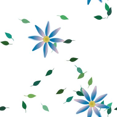 Yeşil yapraklı soyut çiçekler pürüzsüz desen, vektör çizimi