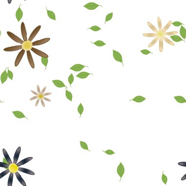 Yeşil yapraklı soyut çiçekler pürüzsüz desen, vektör çizimi