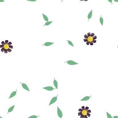 Yeşil yapraklı soyut çiçekler pürüzsüz desen, vektör çizimi