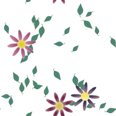 Yeşil yapraklı soyut çiçekler pürüzsüz desen, vektör çizimi