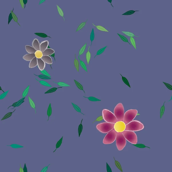 Flores Abstractas Con Hojas Verdes Patrón Sin Costura Ilustración Vectorial — Archivo Imágenes Vectoriales