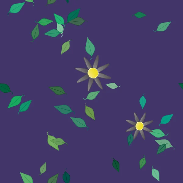 Abstrakta Blommor Med Gröna Blad Sömlös Mönster Vektor Illustration — Stock vektor