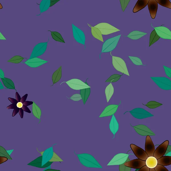 Flores Abstractas Con Hojas Verdes Patrón Sin Costura Ilustración Vectorial — Vector de stock