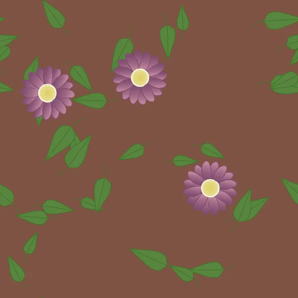 Abstrakta Blommor Med Gröna Blad Sömlös Mönster Vektor Illustration — Stock vektor