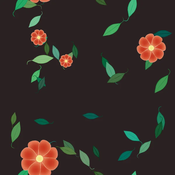 Flores Abstractas Con Hojas Verdes Patrón Sin Costura Ilustración Vectorial — Vector de stock