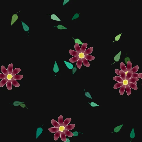 Fleurs Abstraites Avec Des Feuilles Vertes Motif Sans Couture Illustration — Image vectorielle