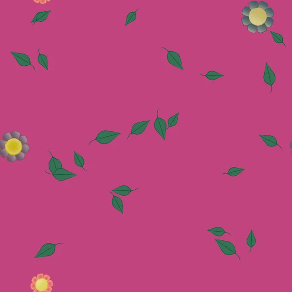 Abstrakta Blommor Med Gröna Blad Sömlös Mönster Vektor Illustration — Stock vektor