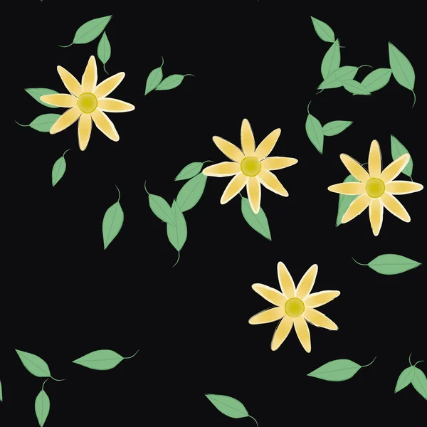 Flores Con Hojas Fondo Sin Costuras Ilustración Vectorial — Archivo Imágenes Vectoriales