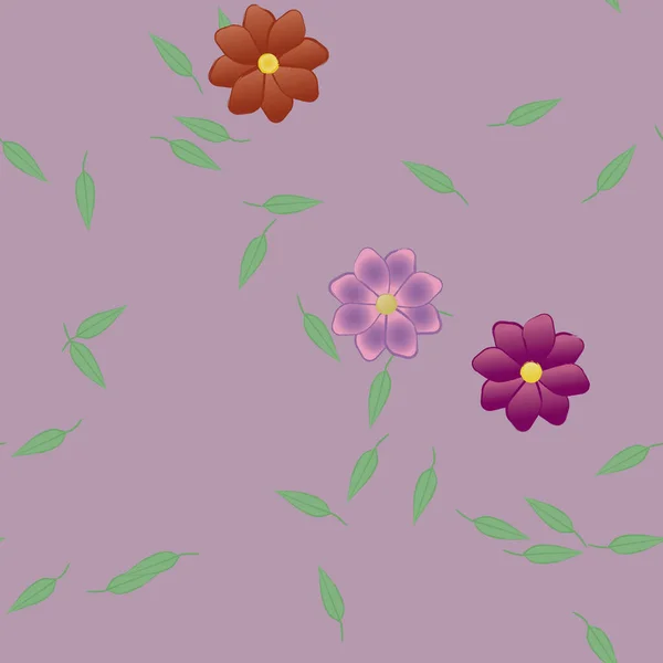 Fleurs Avec Feuilles Fond Sans Couture Illustration Vectorielle — Image vectorielle