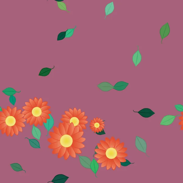 Blommor Med Blad Sömlös Bakgrund Vektor Illustration — Stock vektor