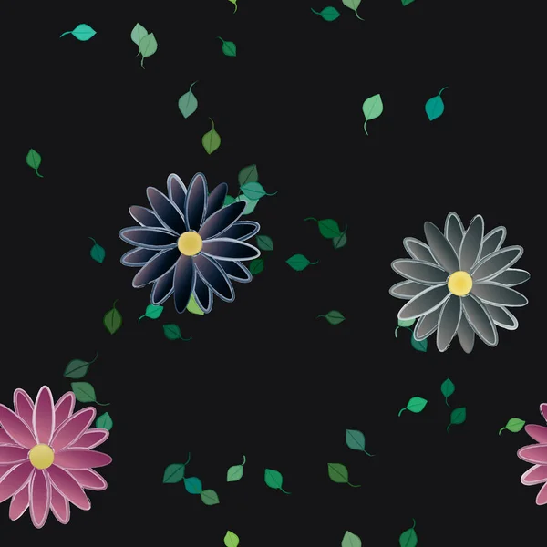 Fleurs Abstraites Avec Des Feuilles Vertes Motif Sans Couture Illustration — Image vectorielle