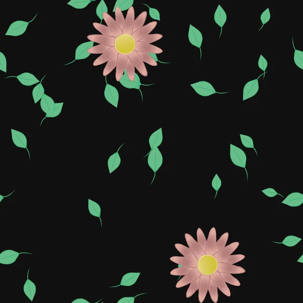 Flores Abstractas Con Hojas Verdes Patrón Sin Costura Ilustración Vectorial — Vector de stock