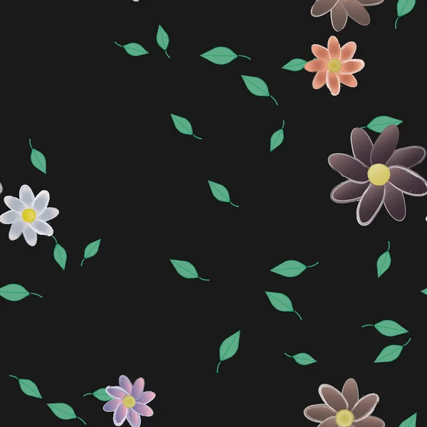 Flores Con Hojas Fondo Sin Costuras Ilustración Vectorial — Vector de stock