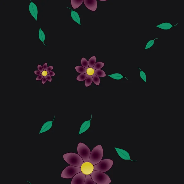 Fleurs Abstraites Avec Des Feuilles Vertes Motif Sans Couture Illustration — Image vectorielle