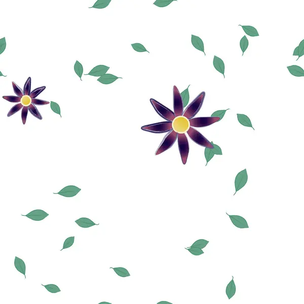 Fleurs Abstraites Avec Des Feuilles Vertes Motif Sans Couture Illustration — Image vectorielle