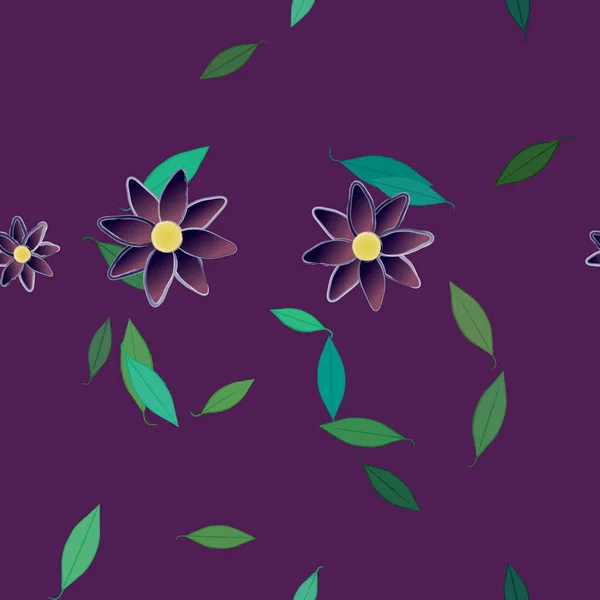 Fleurs Abstraites Avec Des Feuilles Vertes Motif Sans Couture Illustration — Image vectorielle