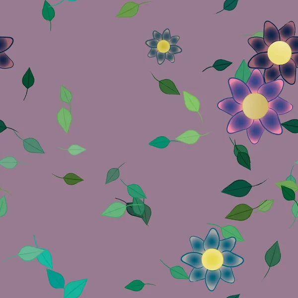 Fleurs Avec Feuilles Fond Sans Couture Illustration Vectorielle — Image vectorielle