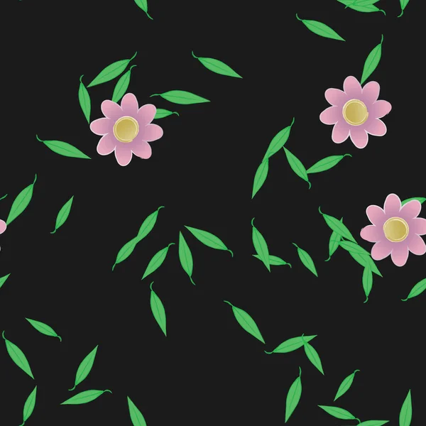 Flores Con Hojas Fondo Sin Costuras Ilustración Vectorial — Archivo Imágenes Vectoriales