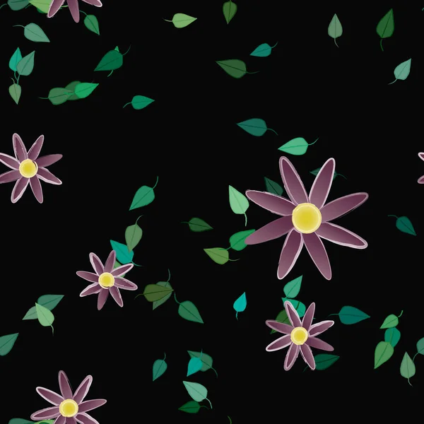 Fleurs Avec Feuilles Fond Sans Couture Illustration Vectorielle — Image vectorielle