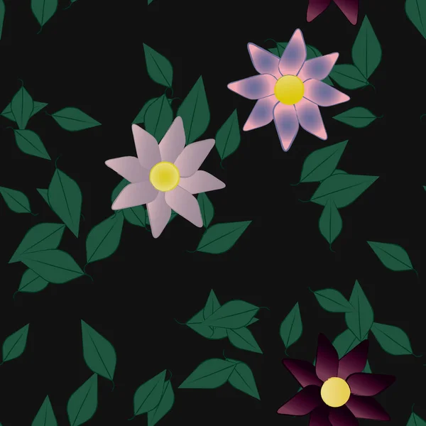 Flores Abstractas Con Hojas Verdes Patrón Sin Costura Ilustración Vectorial — Vector de stock