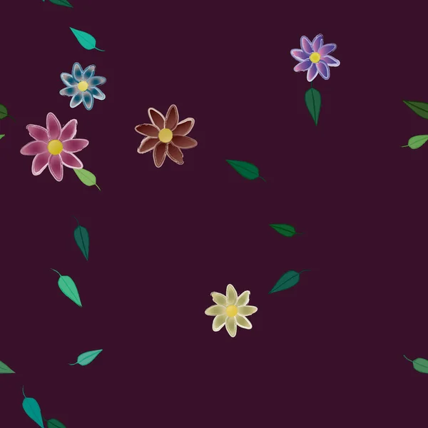 Flores Con Hojas Fondo Sin Costuras Ilustración Vectorial — Vector de stock