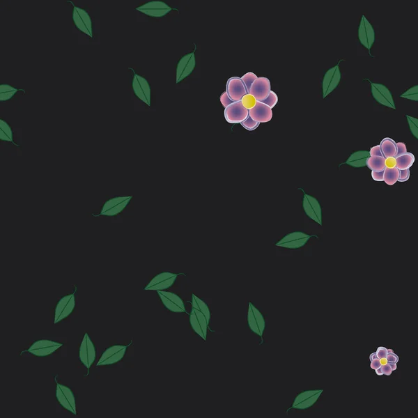 Fleurs Avec Feuilles Fond Sans Couture Illustration Vectorielle — Image vectorielle