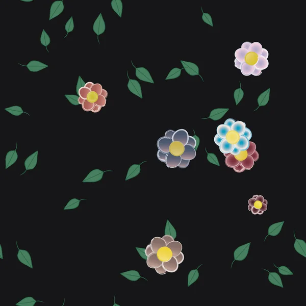 Flores Abstractas Con Hojas Verdes Patrón Sin Costura Ilustración Vectorial — Vector de stock