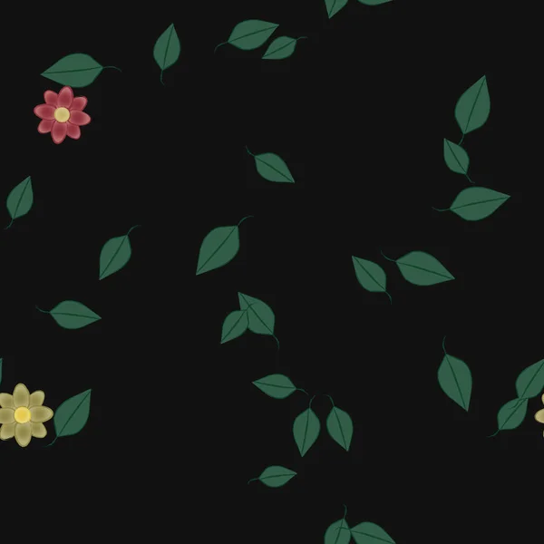 Flores Con Hojas Fondo Sin Costuras Ilustración Vectorial — Vector de stock