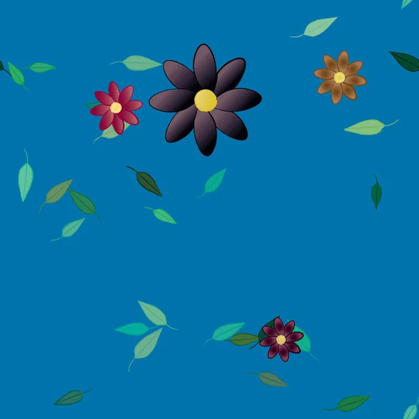 Blumen Mit Blättern Nahtloser Hintergrund Vektorillustration — Stockvektor