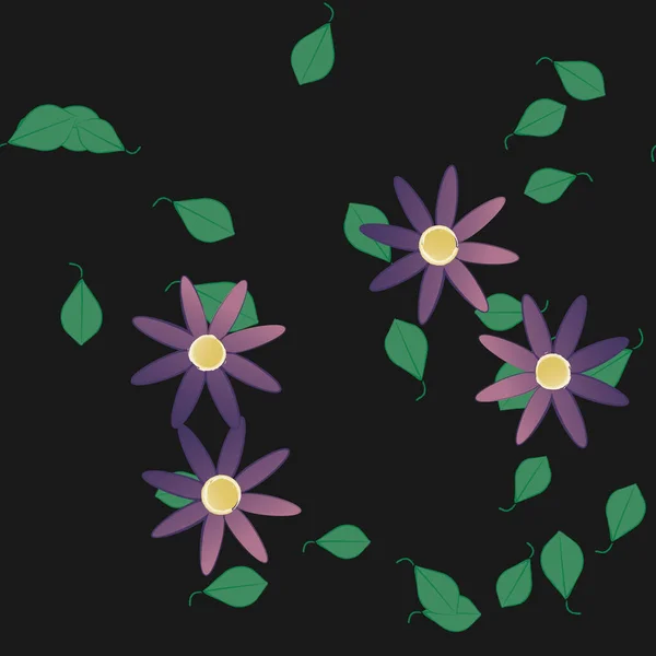 Fleurs Avec Feuilles Fond Sans Couture Illustration Vectorielle — Image vectorielle