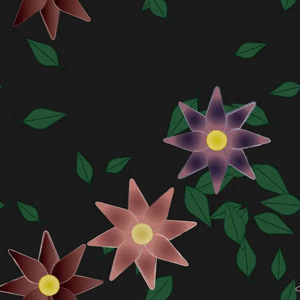 Flores Con Hojas Fondo Sin Costuras Ilustración Vectorial — Vector de stock