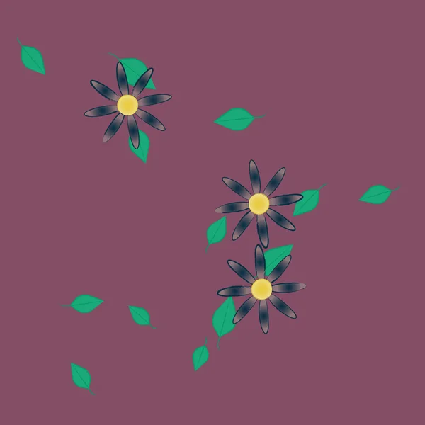 Fleurs Abstraites Avec Des Feuilles Vertes Motif Sans Couture Illustration — Image vectorielle