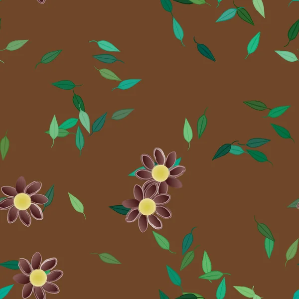 Flores Abstractas Con Hojas Verdes Patrón Sin Costura Ilustración Vectorial — Vector de stock